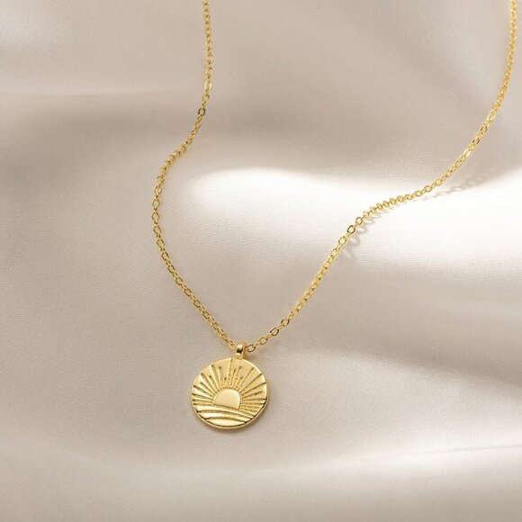 Gold Necklace: 14K Gold Plated Softball Necklace Dainty Sun Simple Italian Horn - Picture 5 of 7